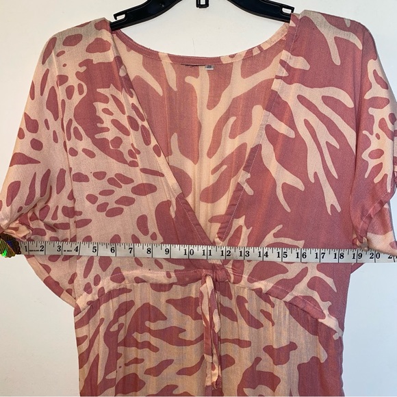 Pink Coral Hawaiian Beach Swim Coverup Dress With Drawstring Waist (One Size) - Picture 6 of 8